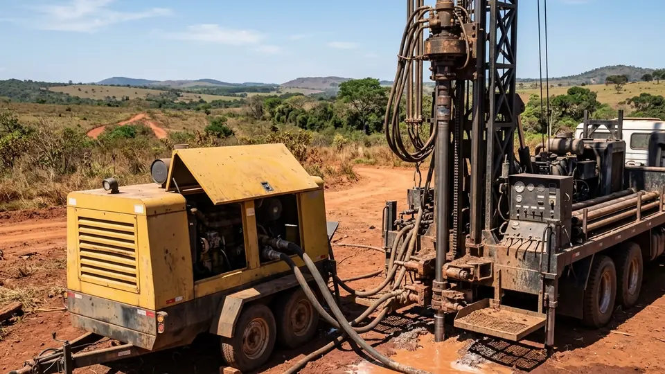 Compressor de alta pressão ao lado de perfuratriz de poço